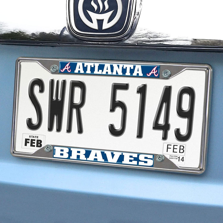 Atlanta Braves Metal License Plate Frame Tag Cover Chrome 6x12 Inch