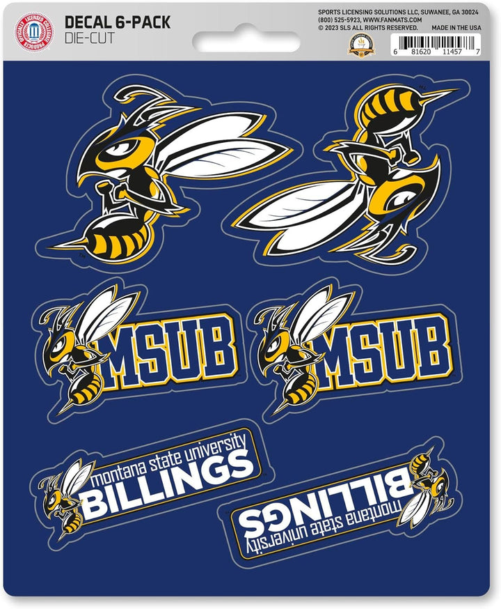 Montana State University Billings Yellowjackets 6-Piece Decal Sticker Set, 5x6 Inch Sheet, Gift for football fans for any hard surfaces around home, automotive, personal items