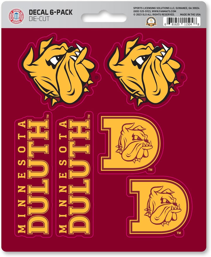University of Minnesota Duluth Bulldogs 6-Piece Decal Sticker Set, 5x6 Inch Sheet, Gift for football fans for any hard surfaces around home, automotive, personal items