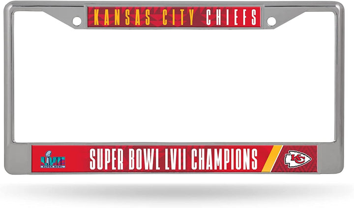 Kansas City Chiefs 2023 Super Bowl LVII Champions Metal License Plate Frame Chrome Tag Cover 6x12 Inch