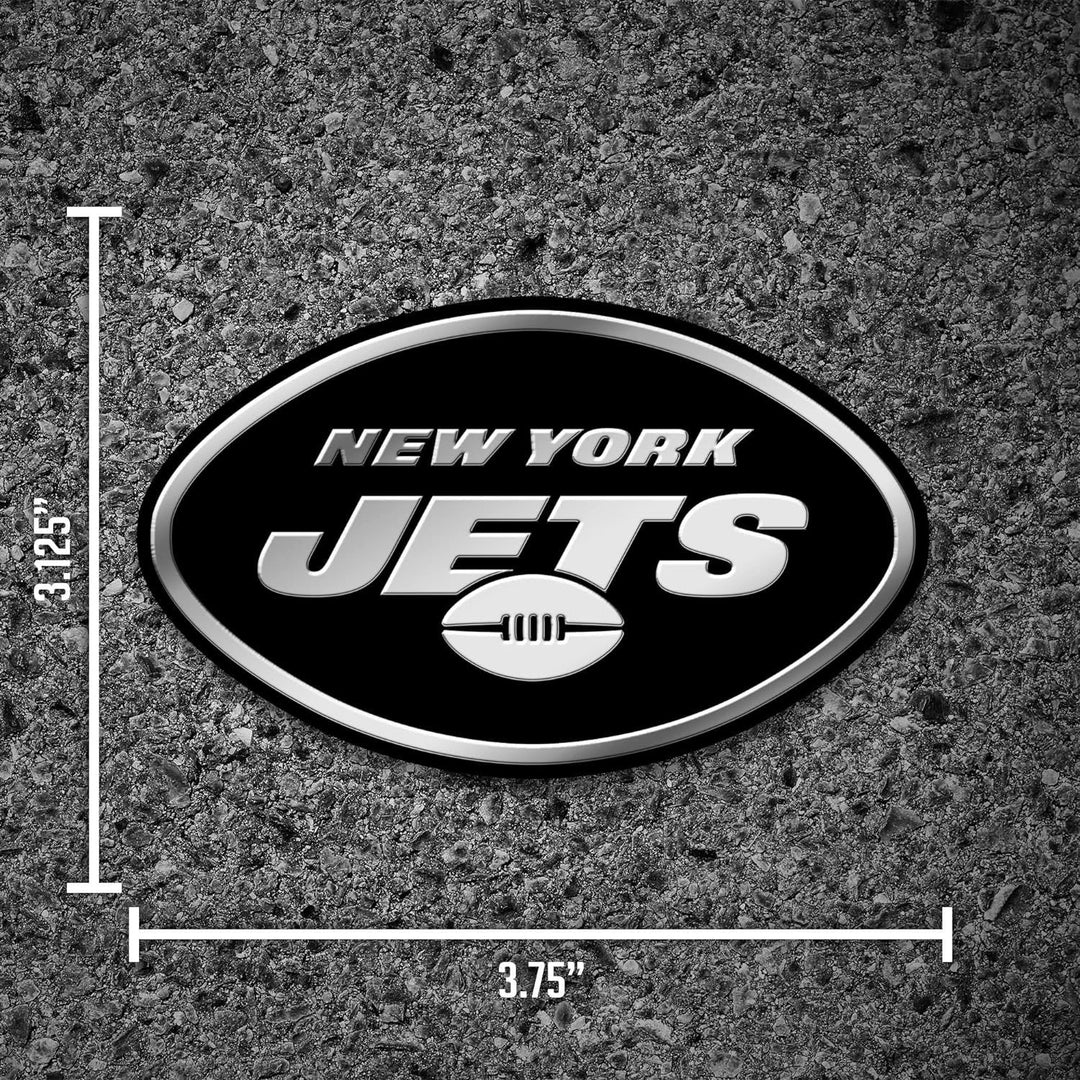 New York Jets Auto Emblem, Silver Chrome Color, Raised Molded Plastic, 3.5 Inch, Adhesive Tape Backing