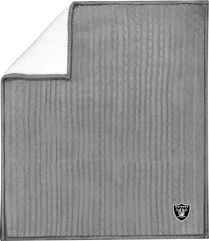 Las Vegas Raiders Cable Sweater Knit Sherpa Throw Blanket 50x60 Inch Adult