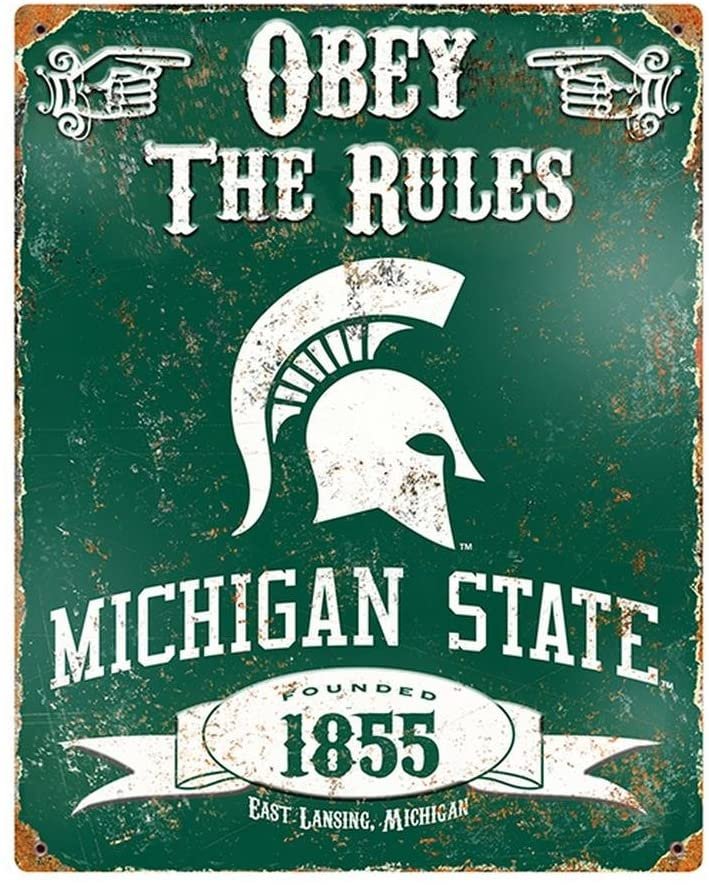Michigan State University Spartans Large 14.5x11.5 Inch Heavy Duty Metal Wall Pub Sign Embossed Vintage Design