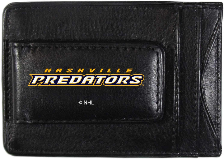 Nashville Predators Black Leather Wallet, Front Pocket Magnetic Money Clip, Printed Logo