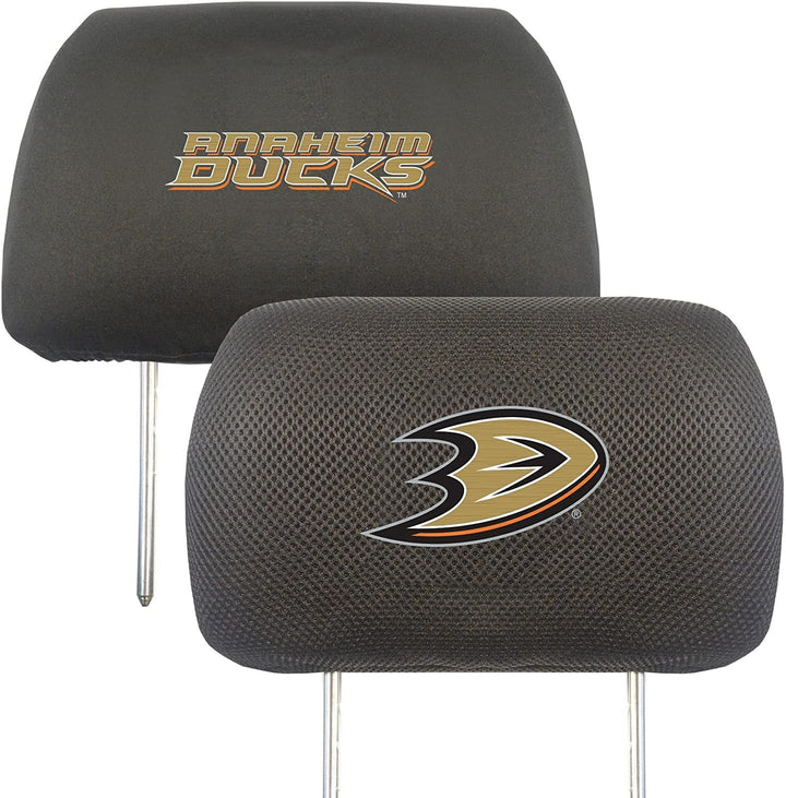 Anaheim Ducks Pair of Premium Auto Head Rest Covers, Embroidered, Black Elastic, 14x10 Inch