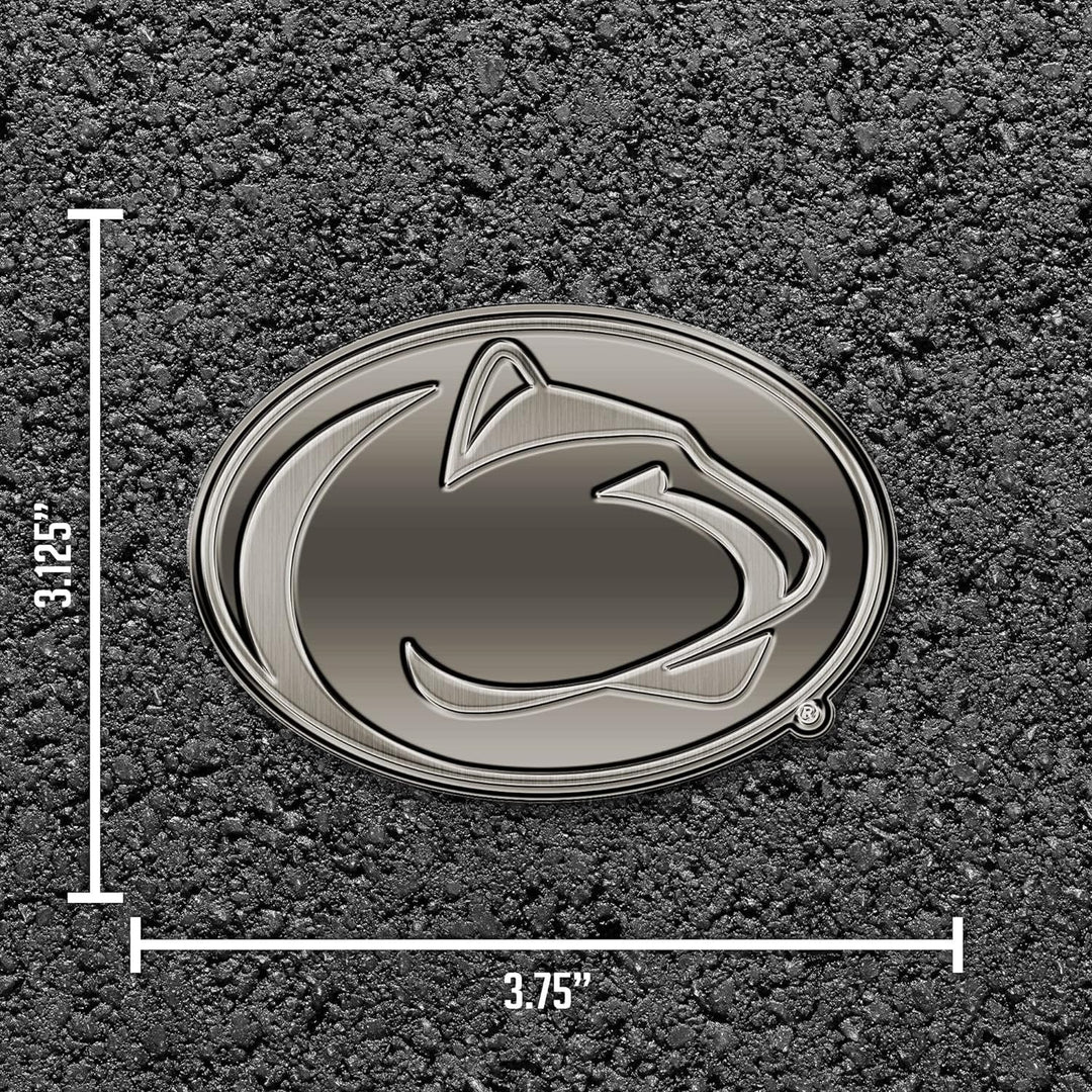 Penn State University Nittany Lions Auto Emblem Solid Metal, Raised, Die Cut, Antique Nickel Design, Full Adhesive Backing