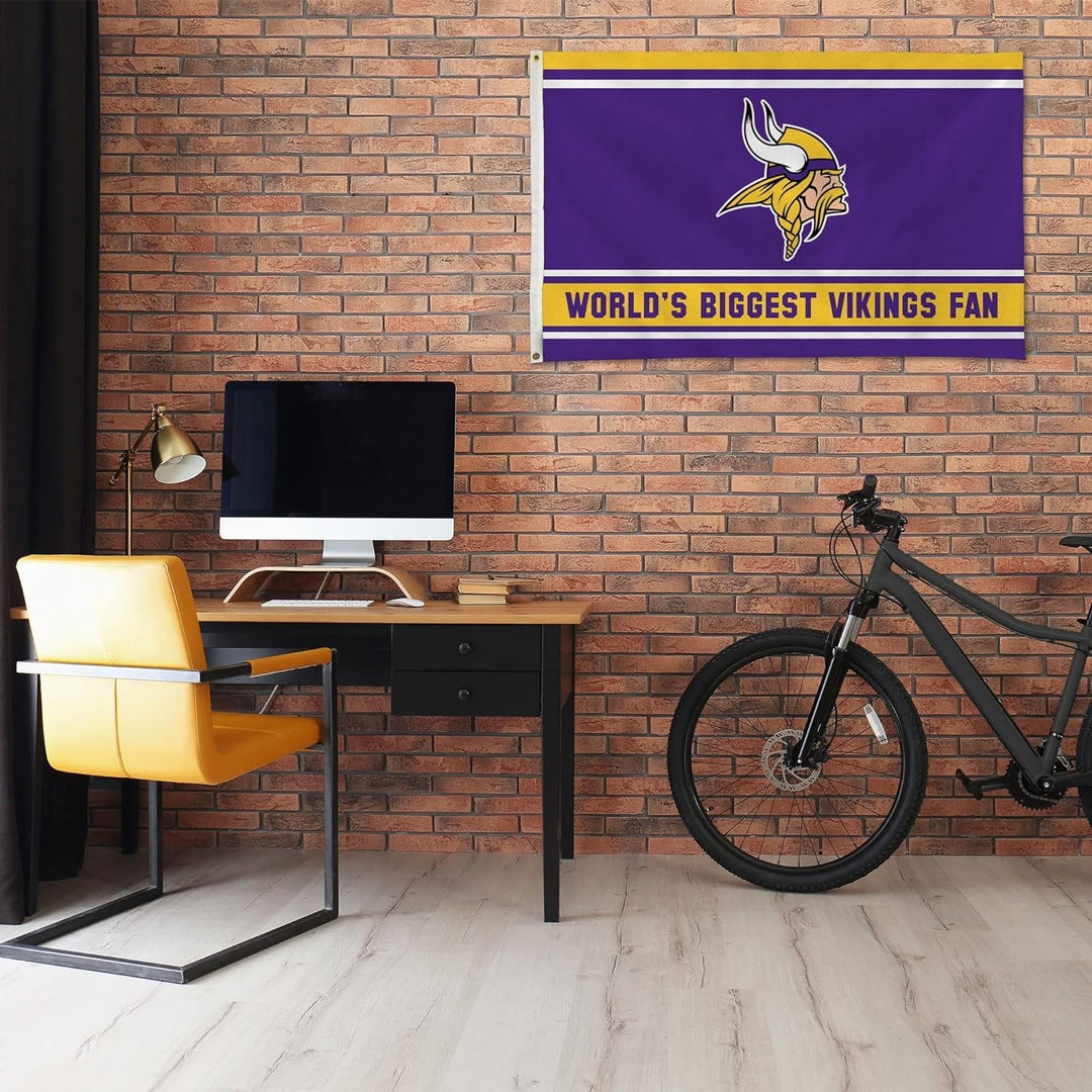 Minnesota Vikings 3x5 Feet Flag Banner, World's Biggest Fan, Metal Grommets, Single Sided, Indoor or Outdoor Use