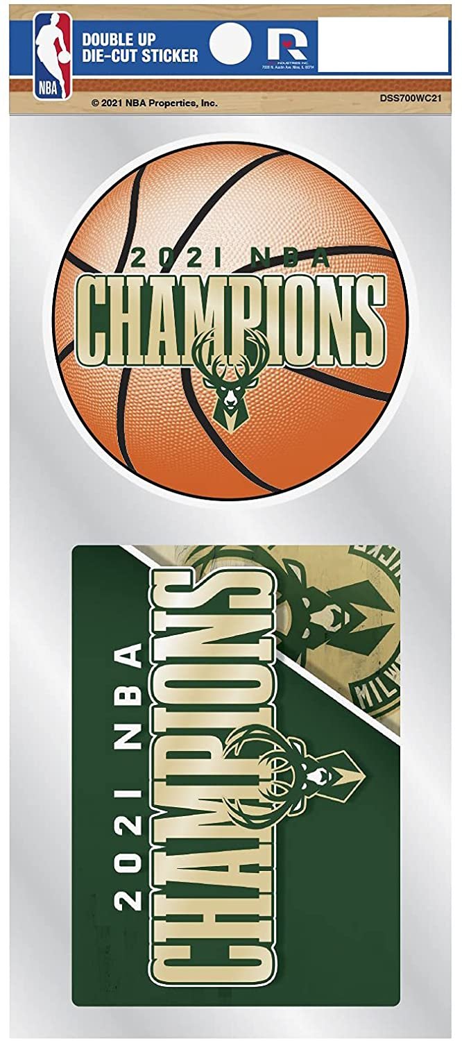 Milwaukee Bucks 2021 NBA Champions 2-Piece Double Up Die Cut Sticker Decal Sheet, 4x8 Inch