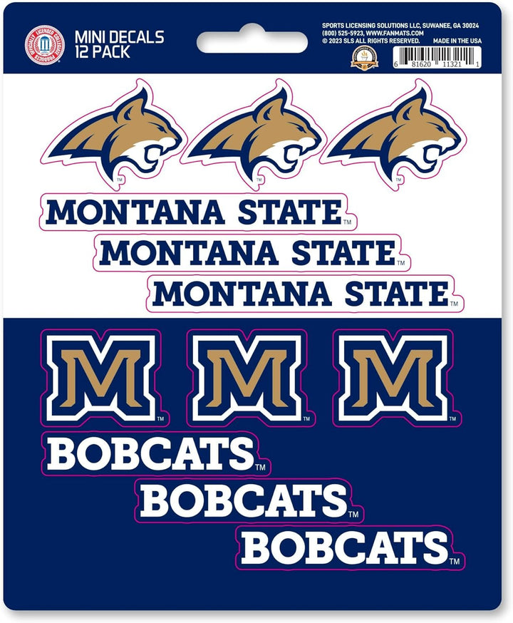 Montana State University Bobcats 12-Piece Mini Decal Sticker Set, 5x6 Inch Sheet, Gift for football fans for any hard surfaces around home, automotive, personal items
