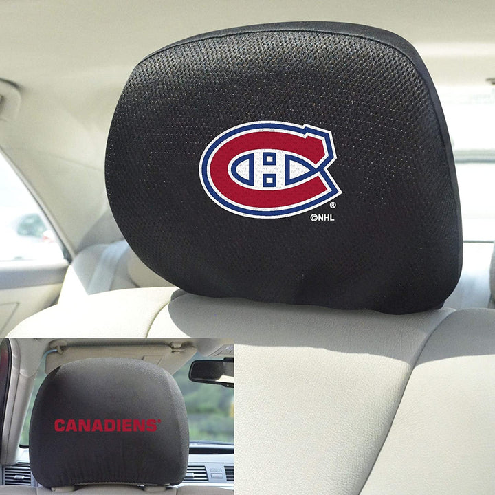 Montreal Canadiens Pair of Premium Auto Head Rest Covers, Embroidered, Black Elastic, 14x10 Inch