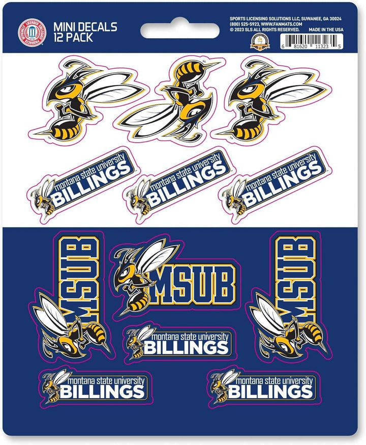 Montana State University Billings Yellowjackets 12-Piece Mini Decal Sticker Set, 5x6 Inch Sheet, Gift for football fans for any hard surfaces around home, automotive, personal items