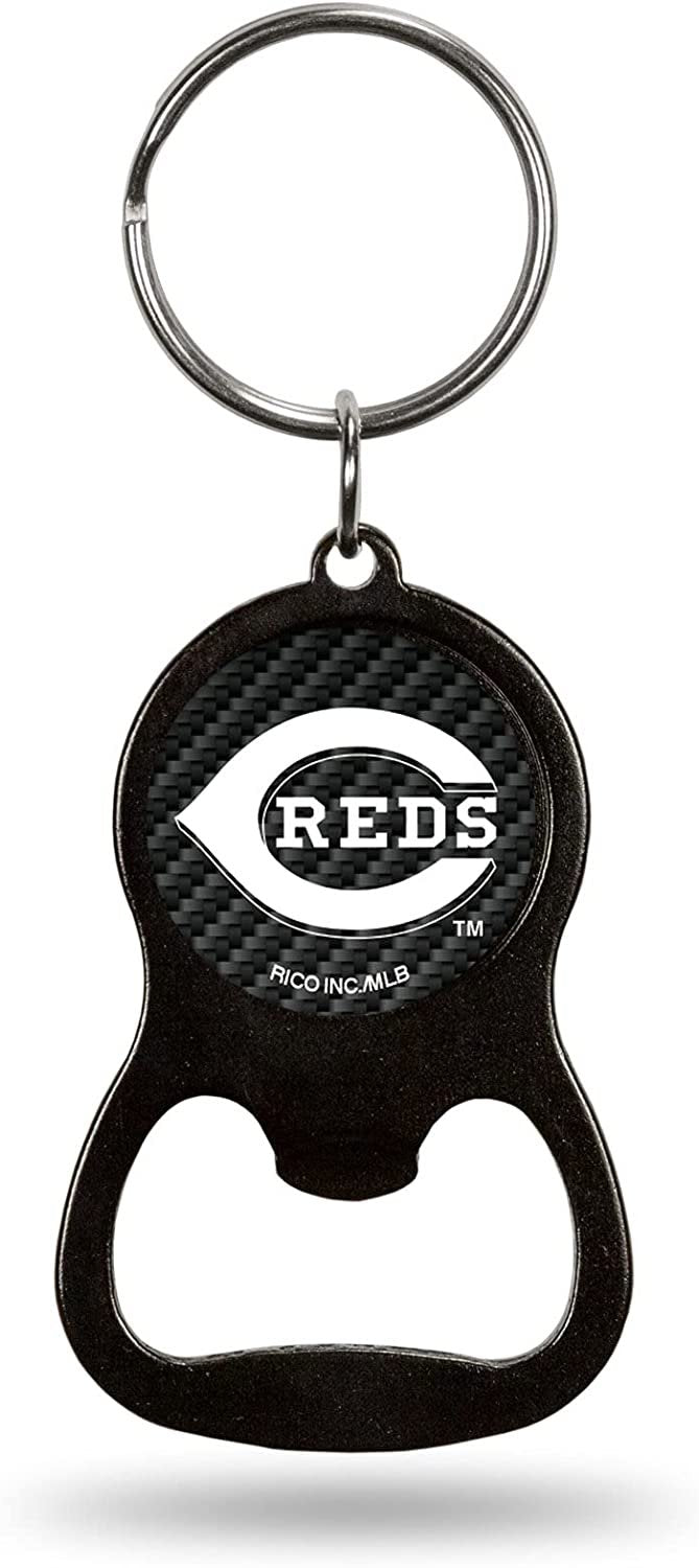 Cincinnati Reds Premium Solid Metal Keychain Bottle Opener, Carbon Fiber Design