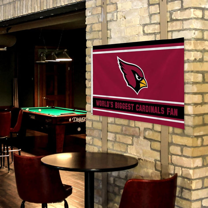 Arizona Cardinals 3x5 Feet Flag Banner, World's Biggest Fan, Metal Grommets, Single Sided, Indoor or Outdoor Use