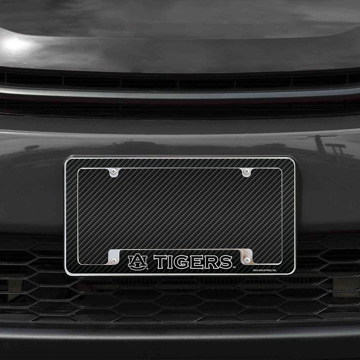 Auburn University Tigers Metal License Plate Frame Chrome Tag Cover Carbon Fiber Design 6x12 Inch