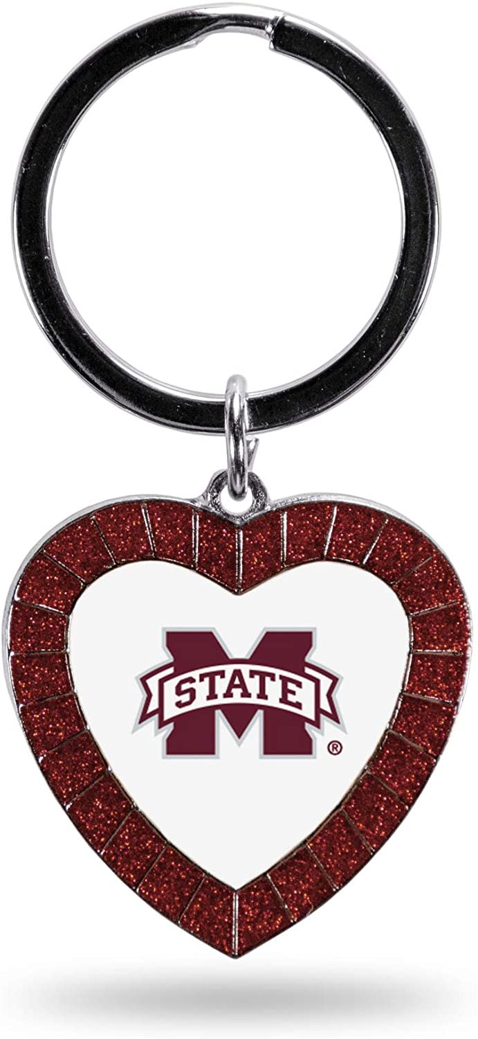 Mississippi State University Bulldogs Keychain Color Rhinestone Heart