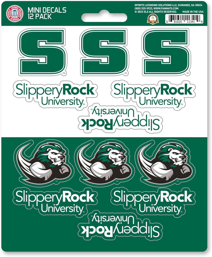 Slippery Rock University The Rock 12-Piece Mini Decal Sticker Set, 5x6 Inch Sheet, Gift for football fans for any hard surfaces around home, automotive, personal items