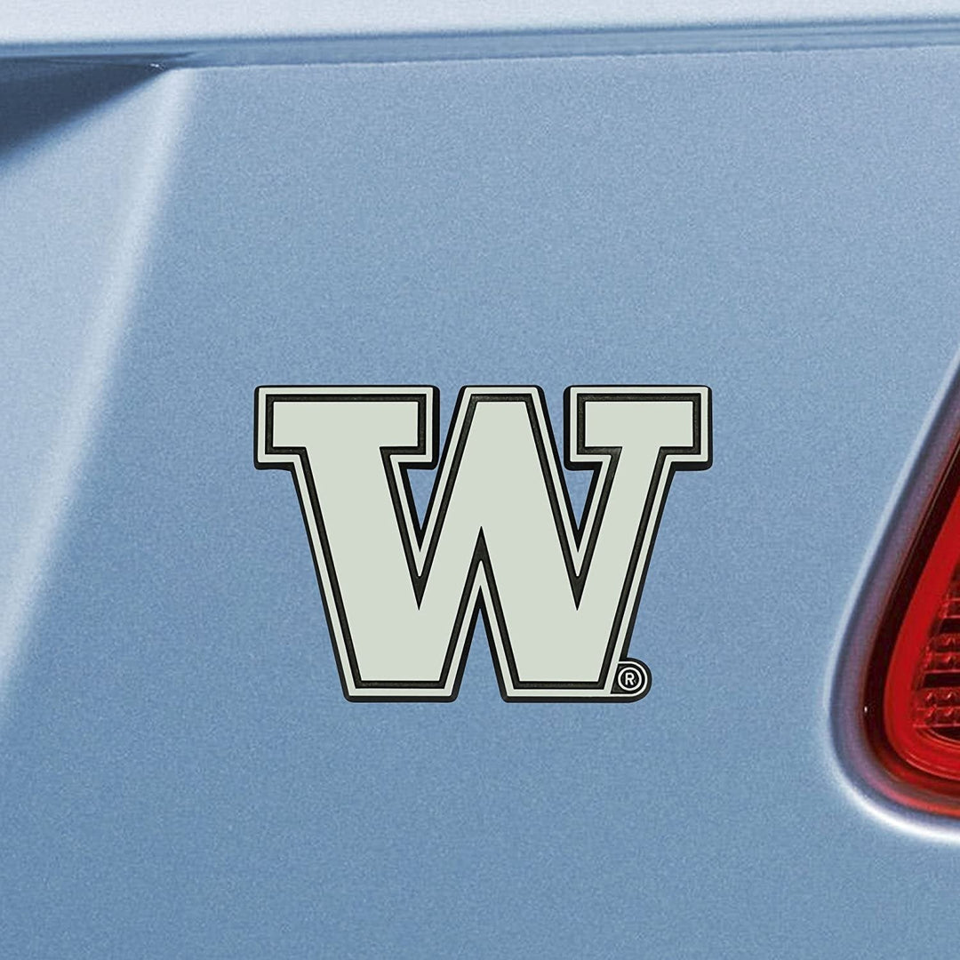 University of Washington Huskies Premium Solid Metal Raised Auto Emblem, Shape Cut, Adhesive Backing