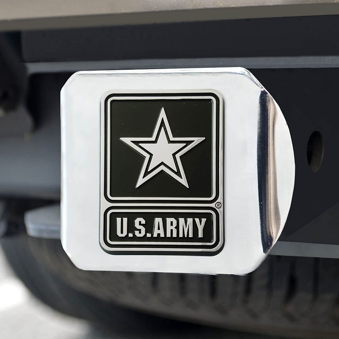 United State Army Solid Metal Hitch Cover with Chrome Metal Emblem 2 Inch Square Type III Military