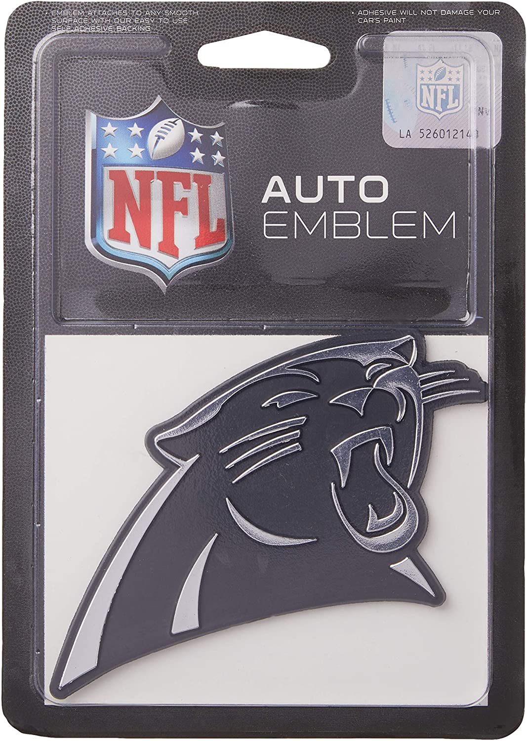 Carolina Panthers Auto Emblem, Silver Chrome Color, Raised Molded Plastic, 3.5 Inch, Adhesive Tape Backing