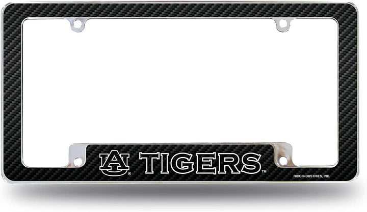 Auburn University Tigers Metal License Plate Frame Chrome Tag Cover Carbon Fiber Design 6x12 Inch