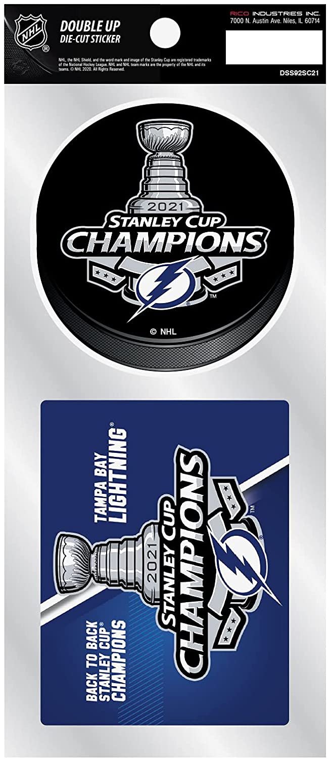 Tampa Bay Lightning 2021 Champions 2-Piece Double Up Die Cut Sticker Decal Sheet, 4x8 Inch