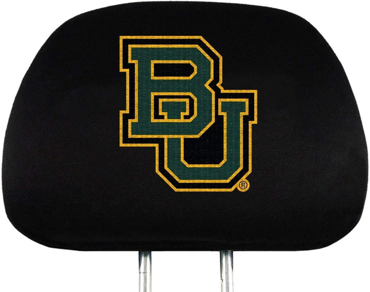 Baylor University Bears Premium Embroidered Black Auto Head Rest Covers Black Elastic, 14x10 Inch