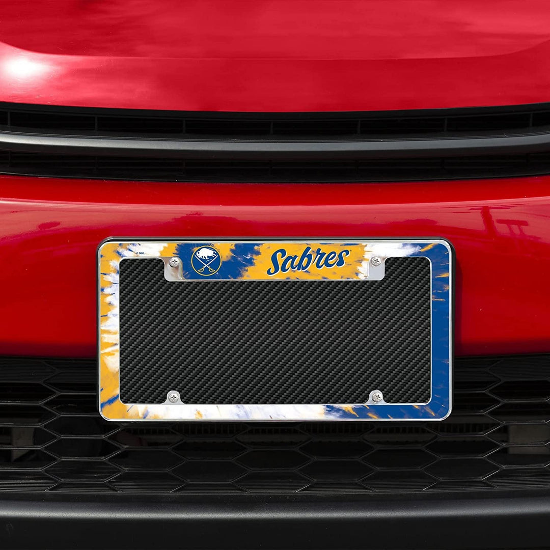 Buffalo Sabres Metal License Plate Frame Chrome Tag Cover Tie Dye Design 6x12 Inch