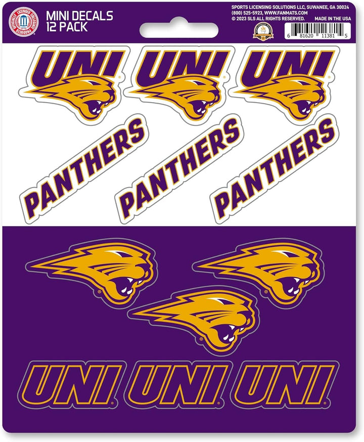 University of Northern Iowa Panthers 12-Piece Mini Decal Sticker Set, 5x6 Inch Sheet, Gift for football fans for any hard surfaces around home, automotive, personal items