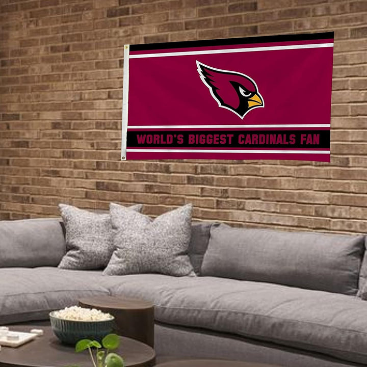 Arizona Cardinals 3x5 Feet Flag Banner, World's Biggest Fan, Metal Grommets, Single Sided, Indoor or Outdoor Use
