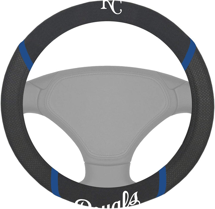 Kansas City Royals Steering Wheel Cover Premium Embroidered Black 15 Inch