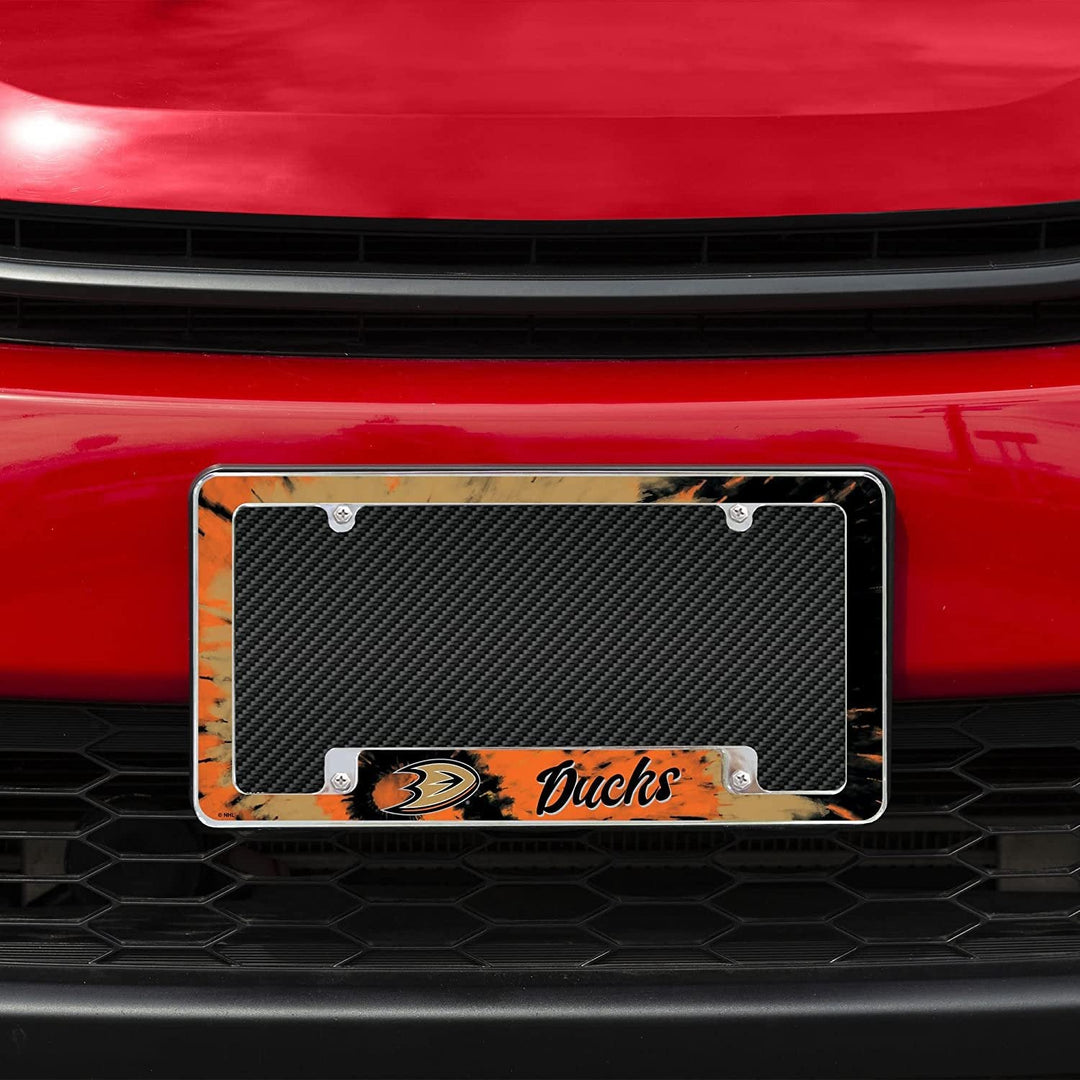 Anaheim Ducks Metal License Plate Frame Chrome Tag Cover Tie Dye Design 6x12 Inch