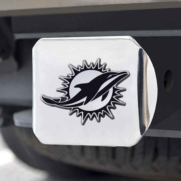 Miami Dolphins Hitch Cover Solid Metal with Raised Chrome Metal Emblem 2" Square Type III