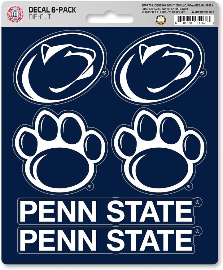 Penn State University Nittany Lions 6-Piece Decal Sticker Set, 5x6 Inch Sheet, Gift for football fans for any hard surfaces around home, automotive, personal items