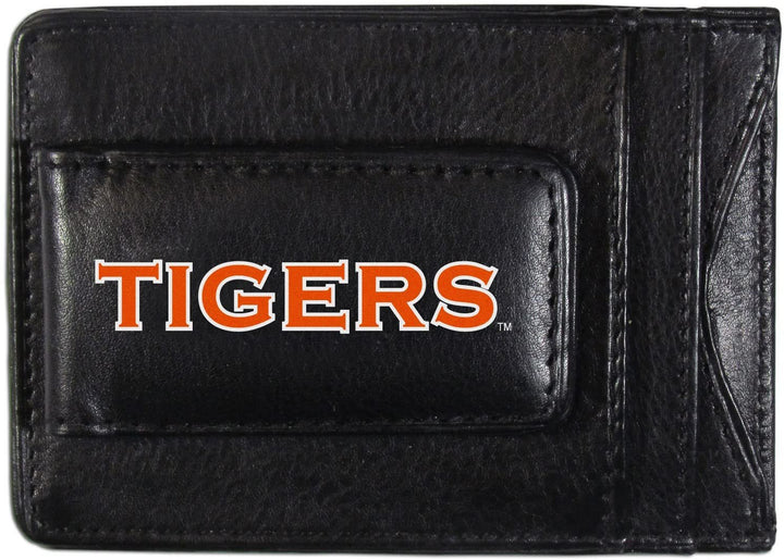 Auburn University Tigers Black Leather Wallet, Front Pocket Magnetic Money Clip, Printed Logo