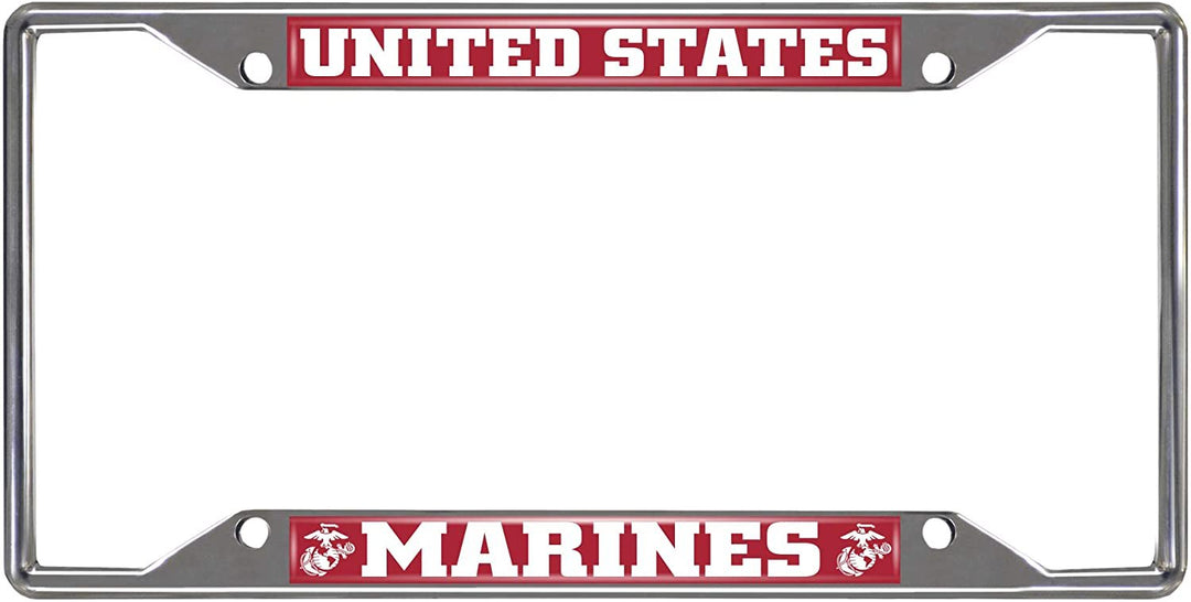 U.S. Marines Chrome Metal License Plate Frame Tag Cover, 6x12 Inch, United States Military