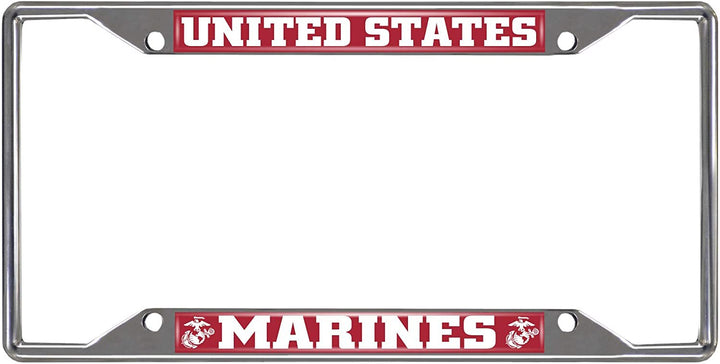 U.S. Marines Chrome Metal License Plate Frame Tag Cover, 6x12 Inch, United States Military