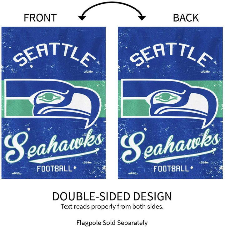 Seattle Seahawks Premium Garden Flag Banner, Double Sided, Retro Vintage Style, Linen, 13x18 Inch