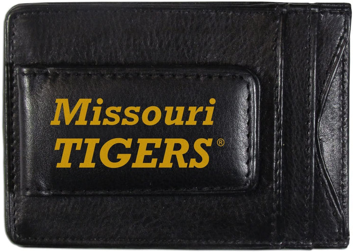 University of Missouri Tigers Black Leather Wallet, Front Pocket Magnetic Money Clip, Printed Logo