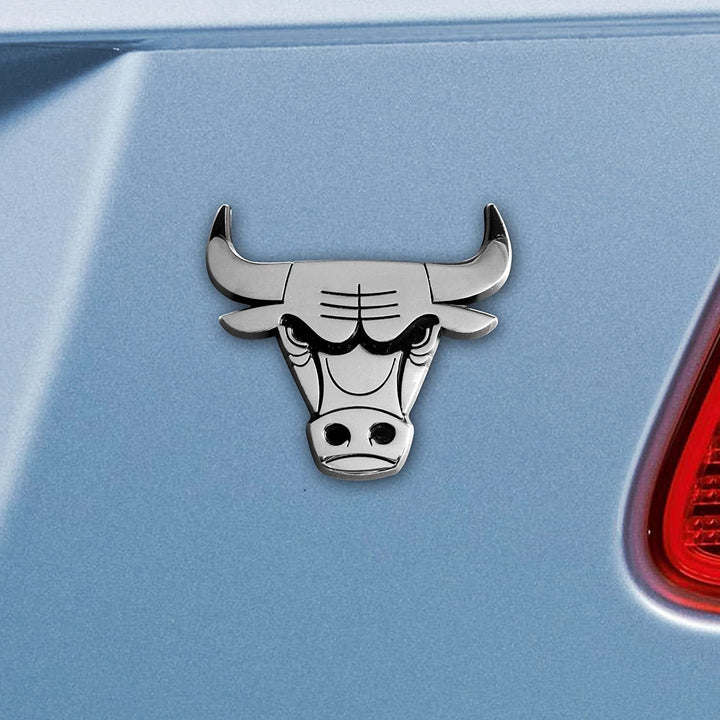 Chicago Bulls Premium Solid Metal Raised Auto Emblem, Shape Cut, Adhesive Backing
