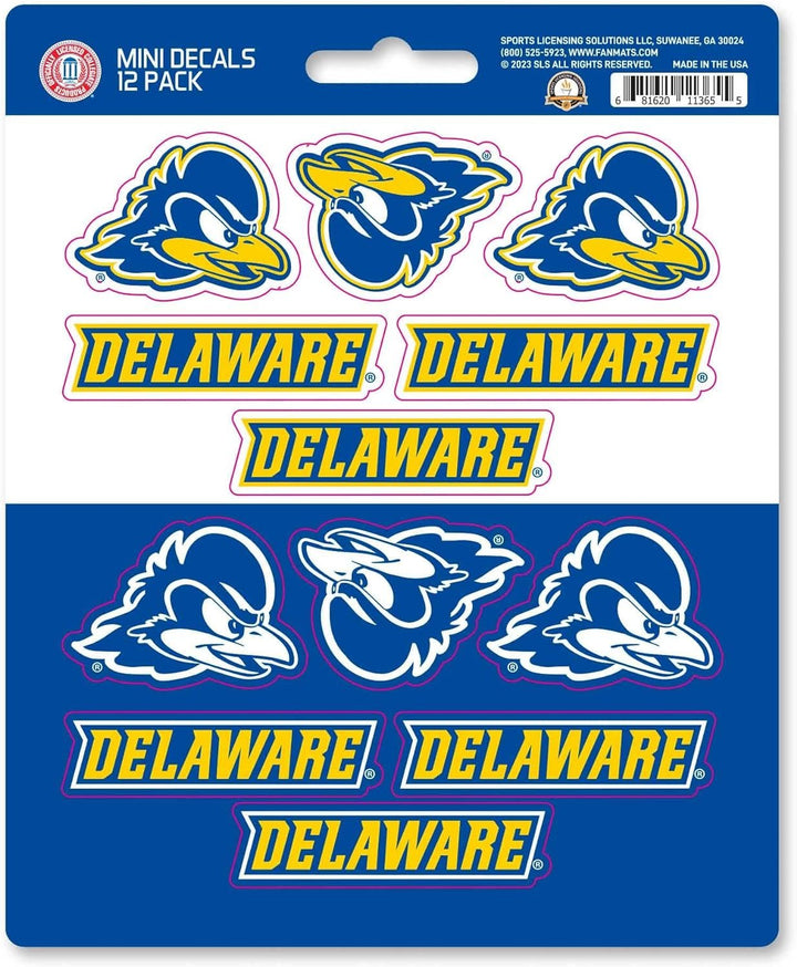 University of Delaware Blue Hens 12-Piece Mini Decal Sticker Set, 5x6 Inch Sheet, Gift for football fans for any hard surfaces around home, automotive, personal items