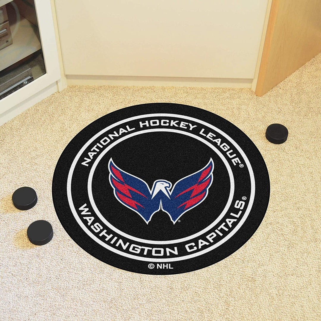 Washington Capitals 27 Inch Area Rug Floor Mat, Nylon, Anti-Skid Backing, Puck Shaped