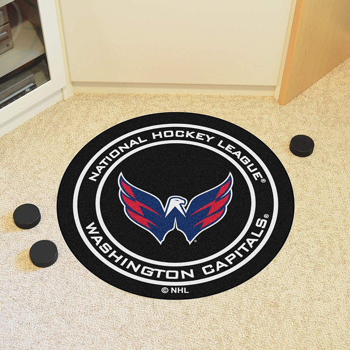 Washington Capitals 27 Inch Area Rug Floor Mat, Nylon, Anti-Skid Backing, Puck Shaped