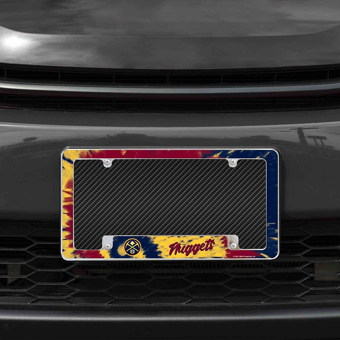 Denver Nuggets Metal License Plate Frame Chrome Tag Cover Tie Dye Design 6x12 Inch