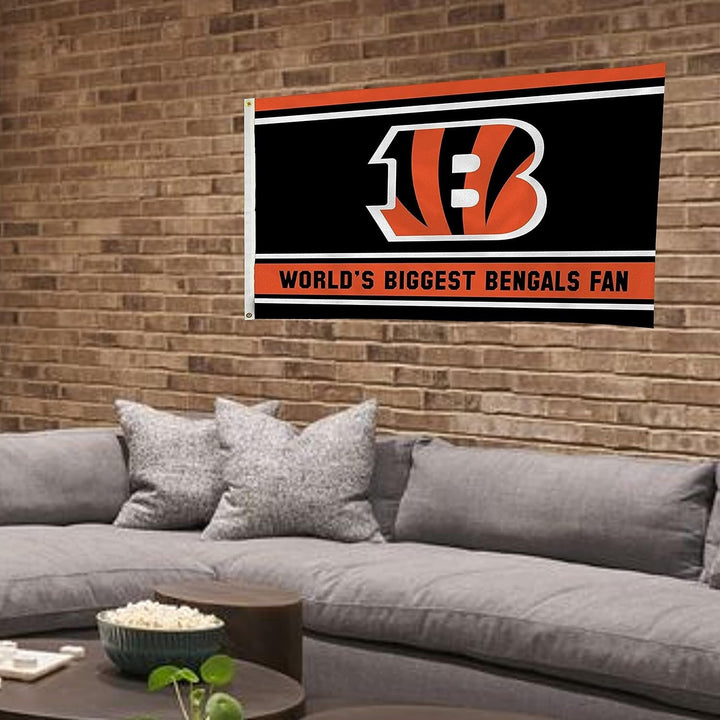 Cincinnati Bengals 3x5 Feet Flag Banner, World's Biggest Fan, Metal Grommets, Single Sided, Indoor or Outdoor Use