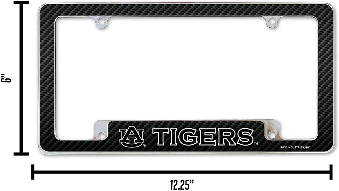 Auburn University Tigers Metal License Plate Frame Chrome Tag Cover Carbon Fiber Design 6x12 Inch