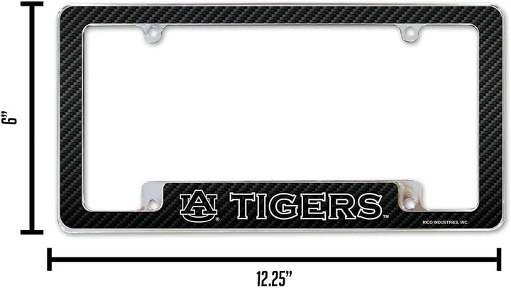 Auburn University Tigers Metal License Plate Frame Chrome Tag Cover Carbon Fiber Design 6x12 Inch