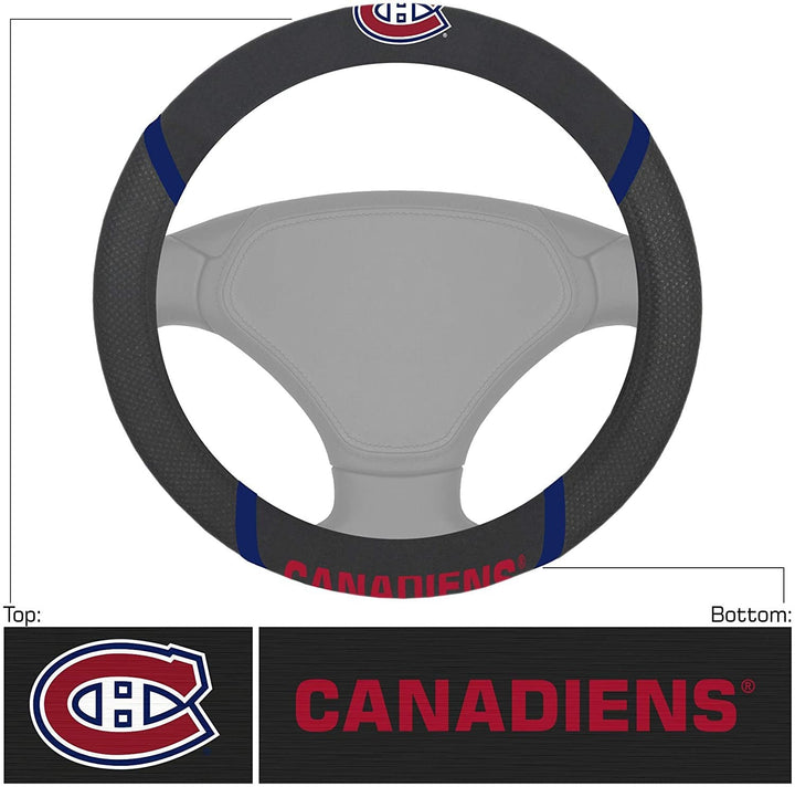 Montreal Canadiens Steering Wheel Cover Premium Embroidered Black 15 Inch
