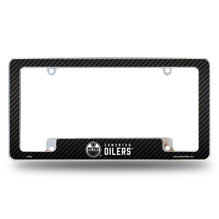 Edmonton Oilers Metal License Plate Frame Chrome Tag Cover, Carbon Fiber Design, 6x12 Inch