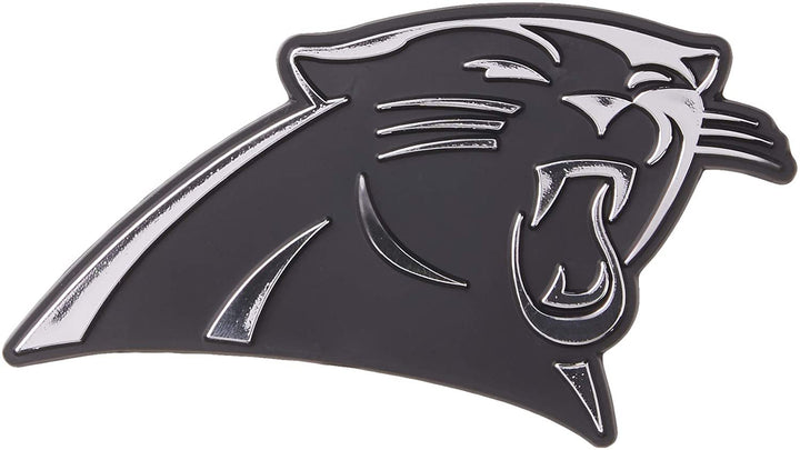 Carolina Panthers Auto Emblem, Silver Chrome Color, Raised Molded Plastic, 3.5 Inch, Adhesive Tape Backing