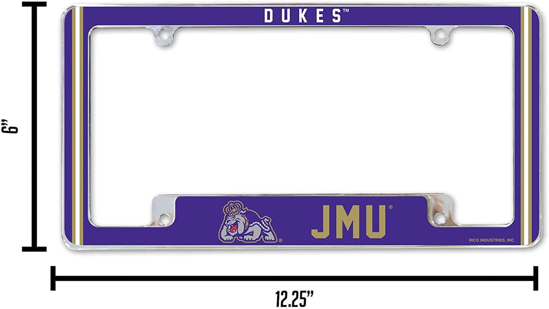 James Madison University Dukes Metal License Plate Frame Chrome Tag Cover 12x6 Inch Alternate Design